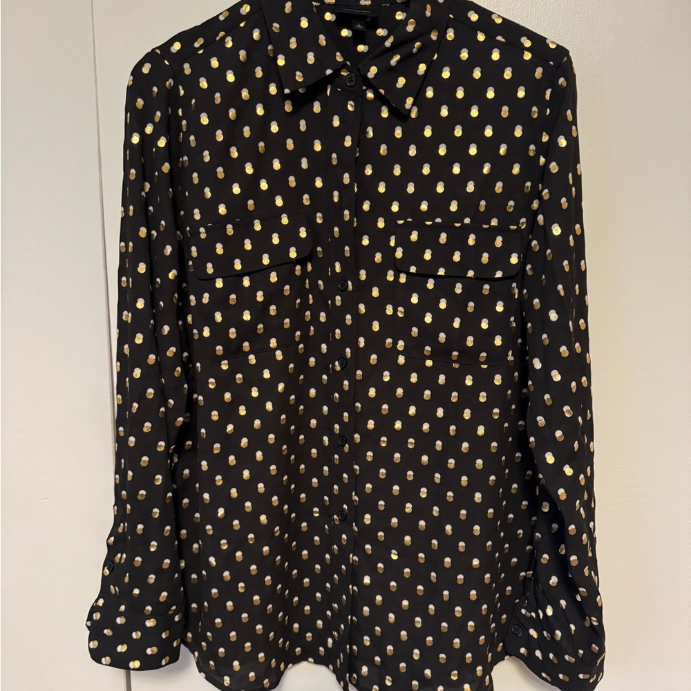 Who What Wear Black and Gold Dot Button Down Shirt